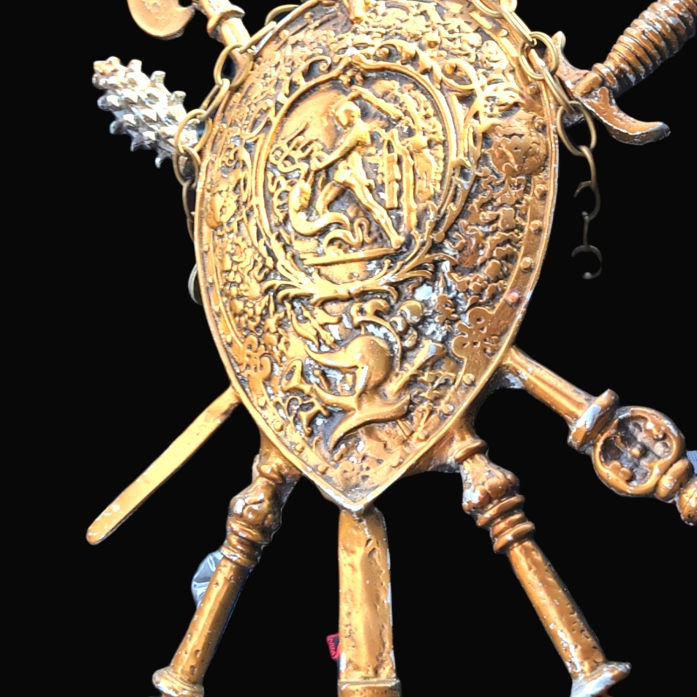 Shield wall plaque decor, Metal Art, Coat of Arms, Medieval Sword Axes..Approx